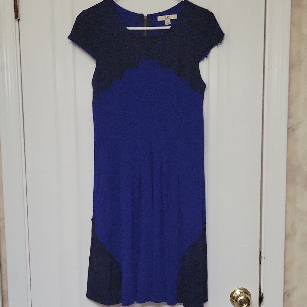 Ya Los Angeles Blue and Black Cap Sleeve Mini Dress